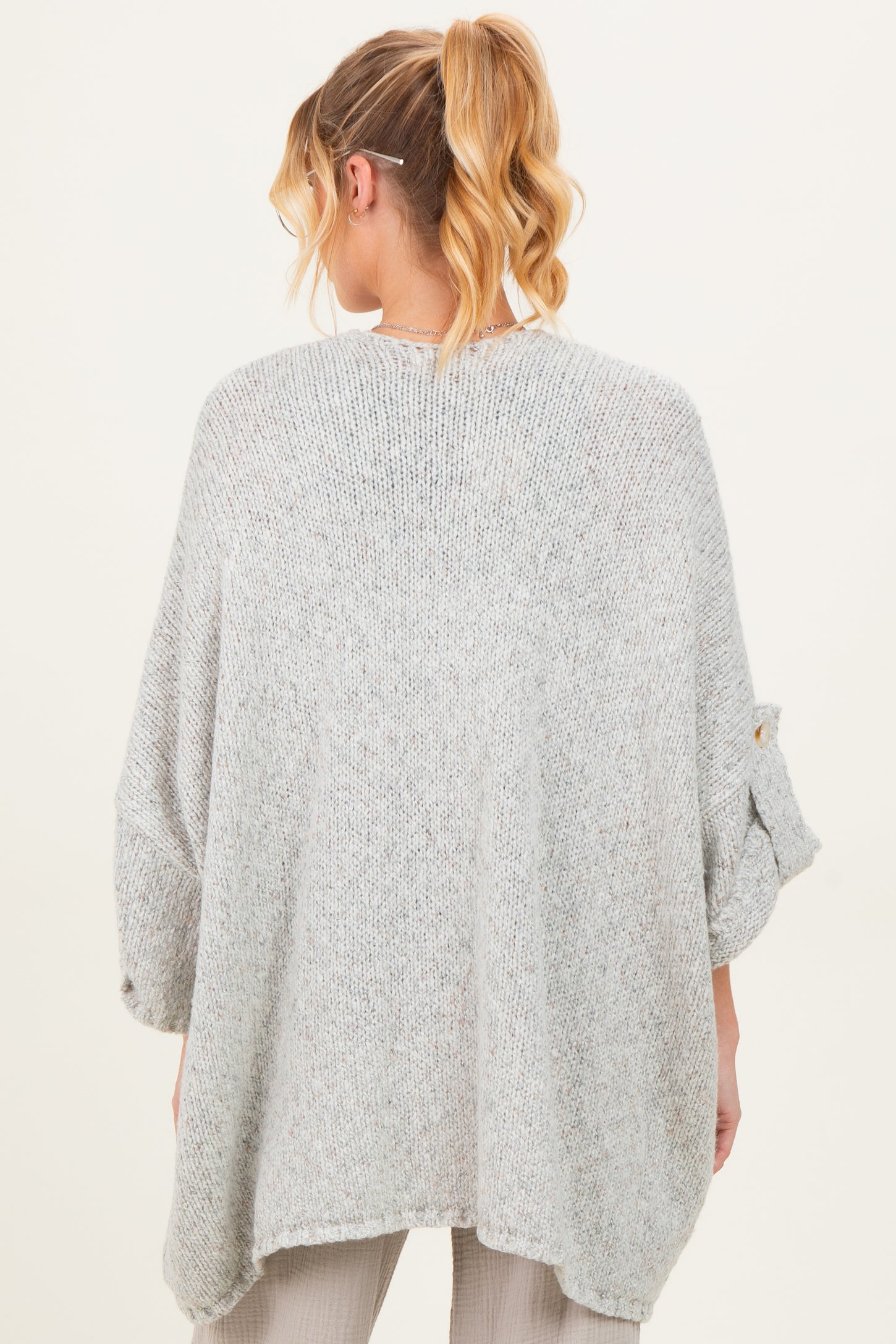 Heather Grey Oversized Cuffed Sleeve Maternity Cardigan