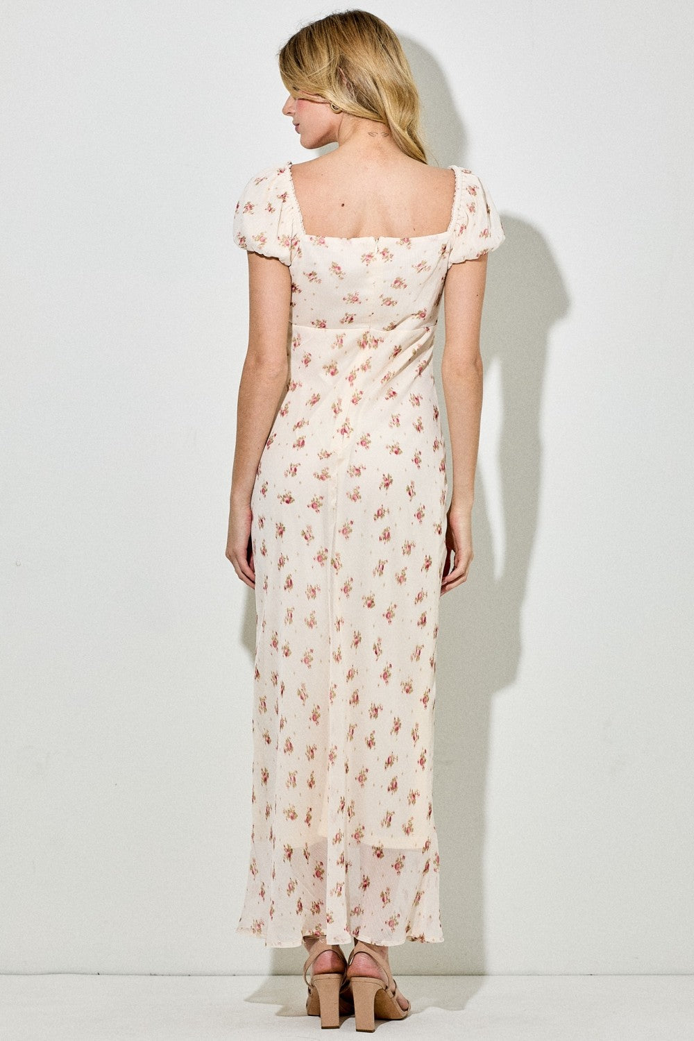 Cream Floral Chiffon Maxi Dress