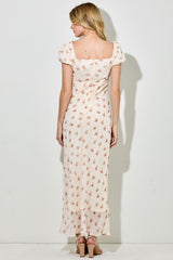 Cream Floral Chiffon Maxi Dress