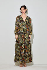 Black Floral Chiffon V-Neck Long Sleeve Maternity Maxi Dress