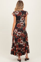 Black Floral Chiffon V-Neck Maternity Maxi Dress