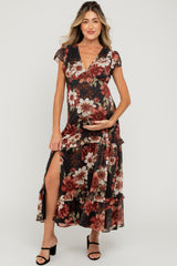 Black Floral Chiffon V-Neck Maternity Maxi Dress