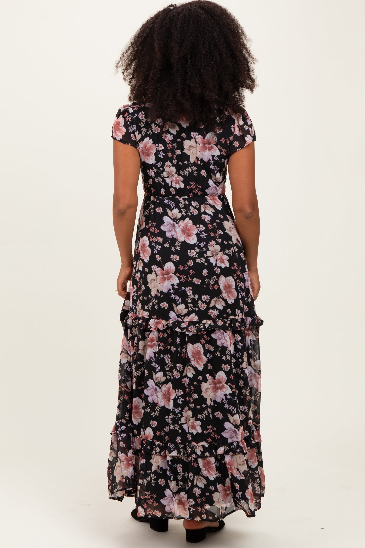 Black Floral V-Neck Side Silt Maxi Dress
