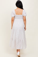 Ivory Floral Stripe Tiered Maxi Dress