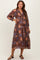 Brown Floral Front Tie Tiered Maternity Midi Dress