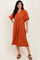 Rust Jacquard Texture V-Neck Midi Dress