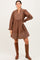 Brown Mixed Print V-Neck 3/4 Sleeve Dress