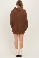 Light Brown Turtleneck Puff Sleeve Sweater Dress