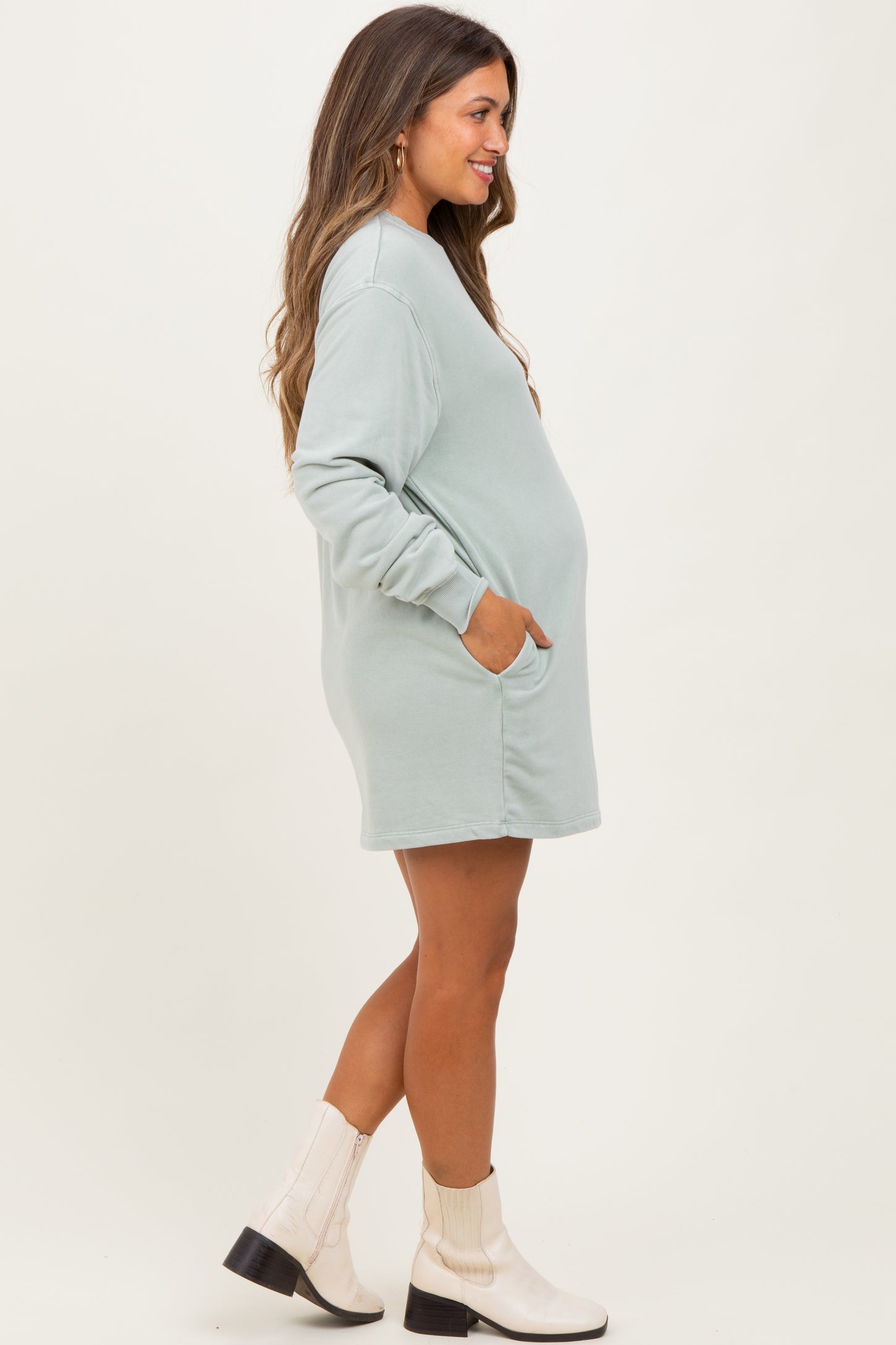 Mint Mineral Wash Oversized Maternity Sweatshirt Mini Dress