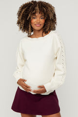 Cream Boat Neck Pointelle Detail Maternity Sweater