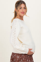 Cream Boat Neck Pointelle Detail Maternity Sweater