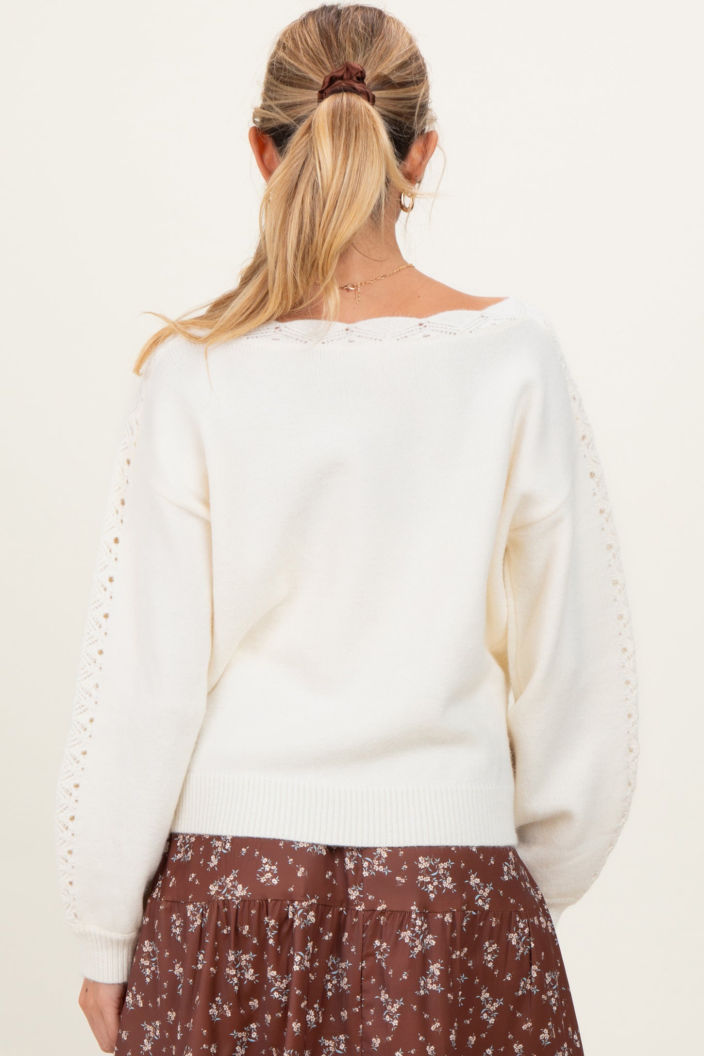 Cream Boat Neck Pointelle Detail Maternity Sweater