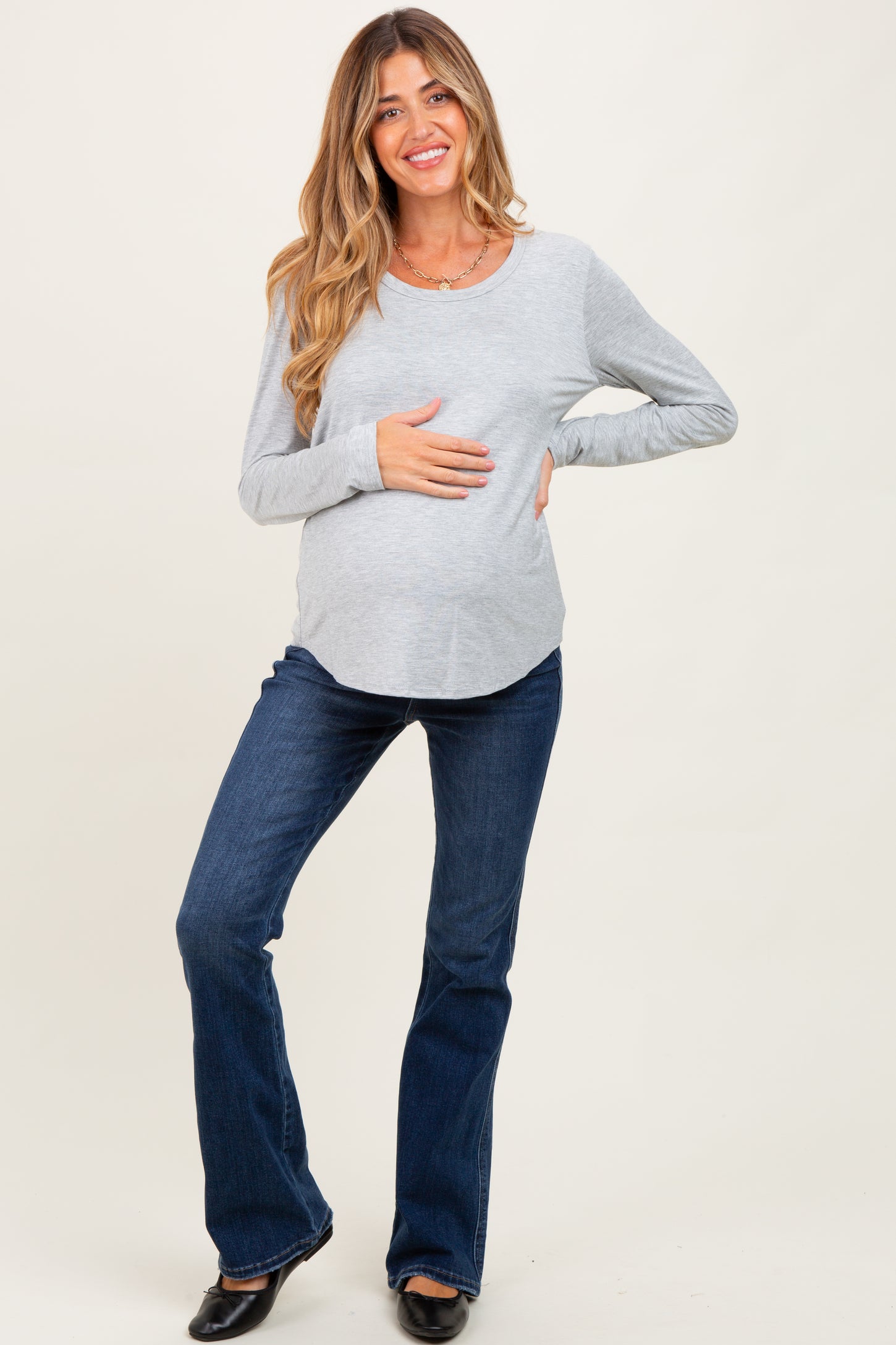 Heather Grey Inner Layer Maternity/Nursing Long Sleeve Top