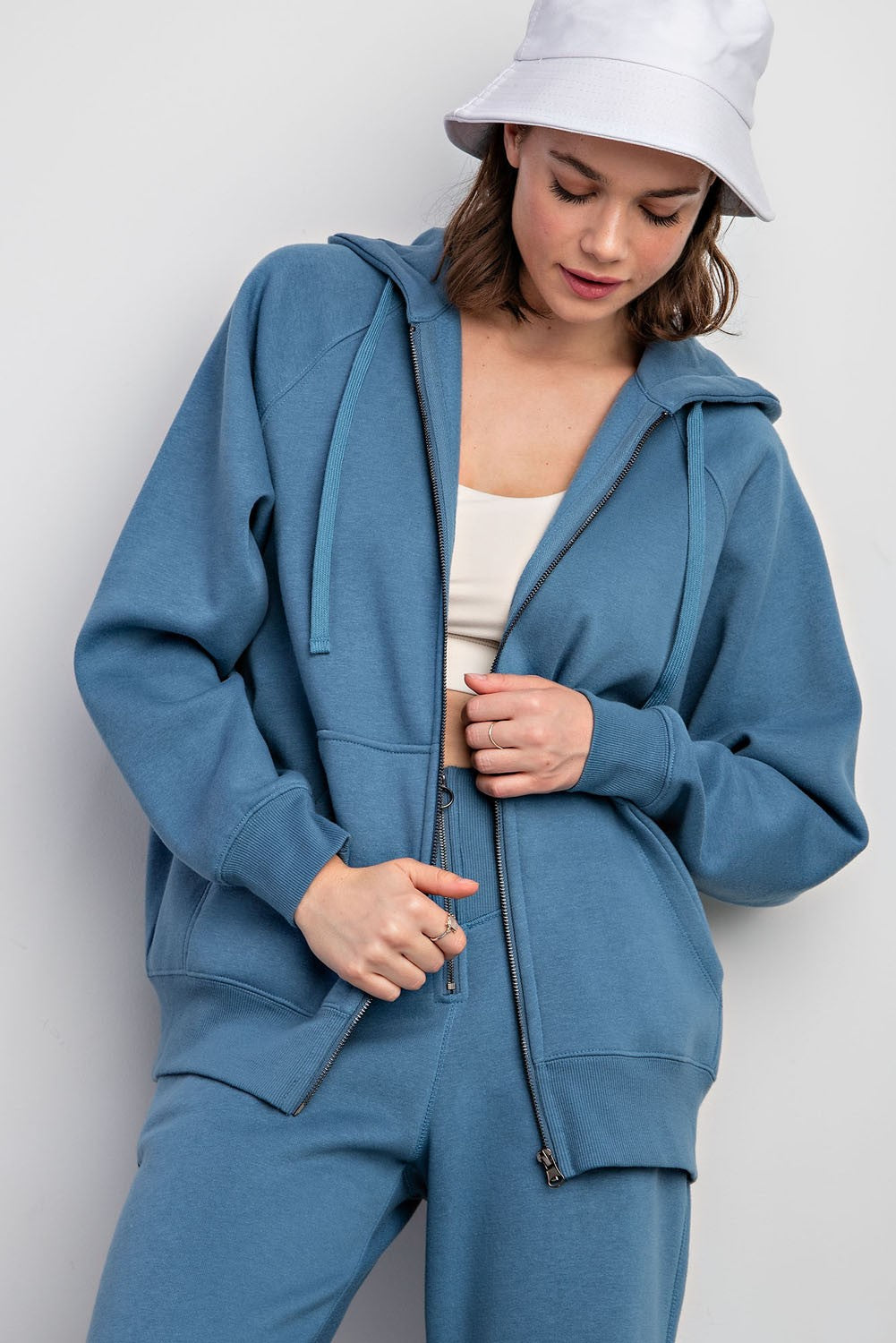 Blue Relaxed Fit Fleece Maternity Zip Hoodie