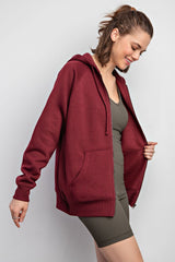 Burgundy Front Zipper Hooded Sweater