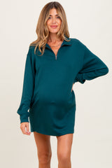 Forest Green Half Zip Long Sleeve Maternity Mini Dress