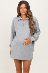 Heather Grey Half Zip Long Sleeve Maternity Mini Dress