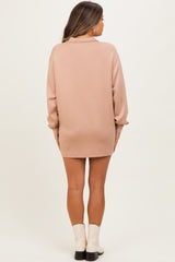 Taupe Half Zip Long Sleeve Maternity Mini Dress