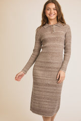 Mocha Striped Rib Knit Polo Sweater Dress