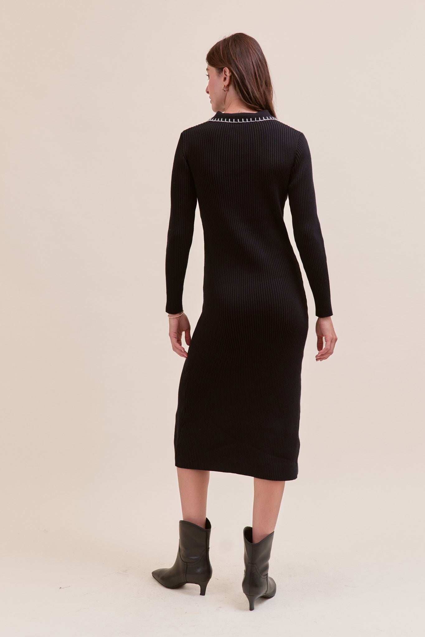 Black Contrast Stitch Midi Sweater Dress