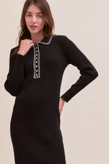 Black Contrast Stitch Midi Sweater Dress