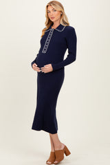 Navy Contrast Stitch Maternity Midi Sweater Dress