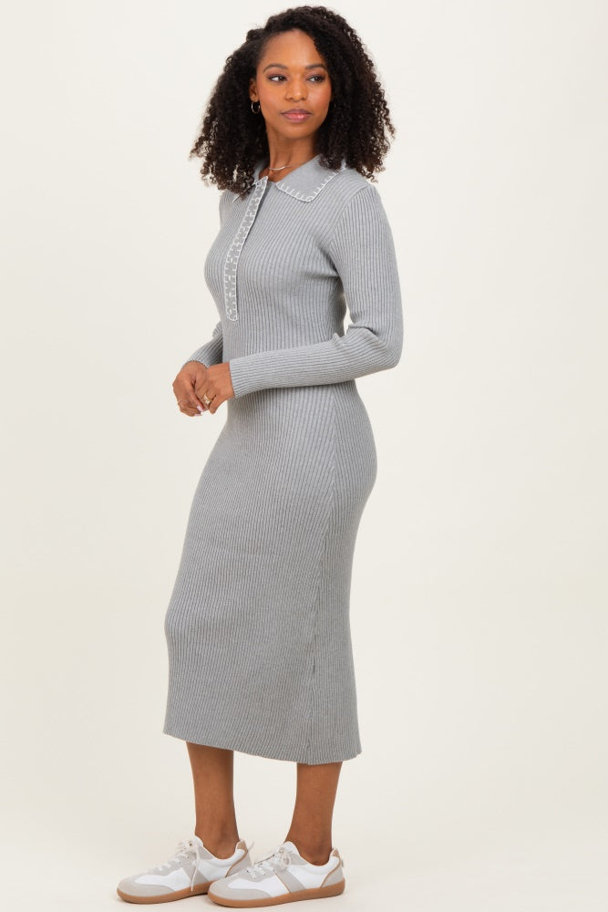 Heather Grey Contrast Stitch Maternity Midi Sweater Dress