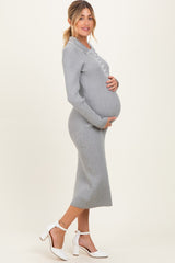 Heather Grey Contrast Stitch Maternity Midi Sweater Dress