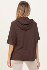 Brown Hooded Short Sleeve Maternity Top