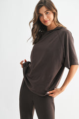 Brown Hooded Short Sleeve Maternity Top