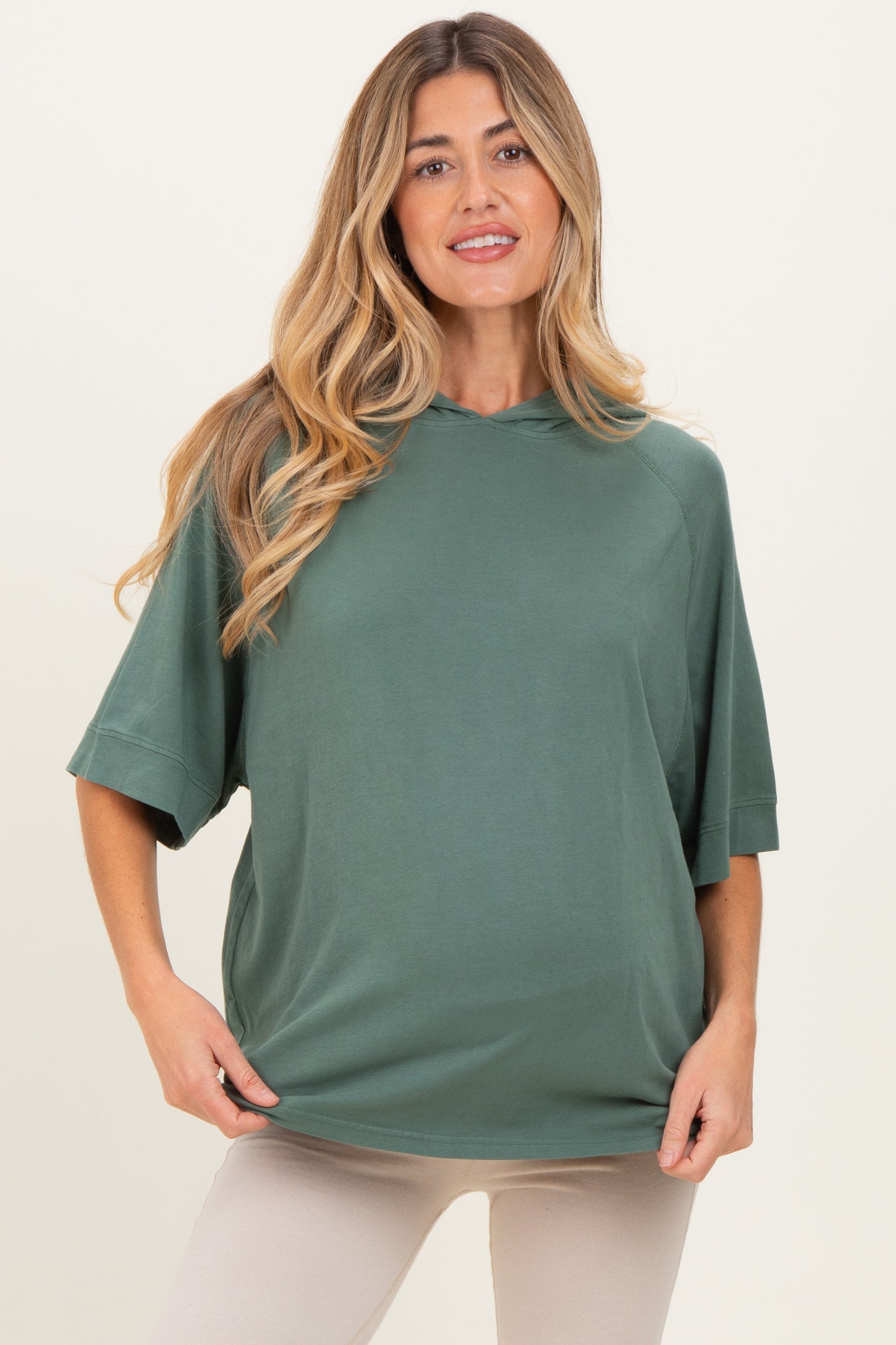 Olive Hooded Short Sleeve Maternity Top