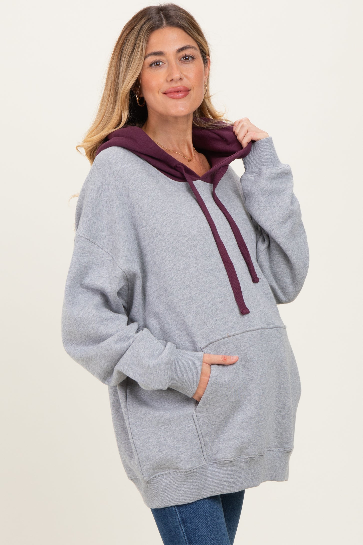 Plum Heather Grey Colorblock Maternity Hoodie