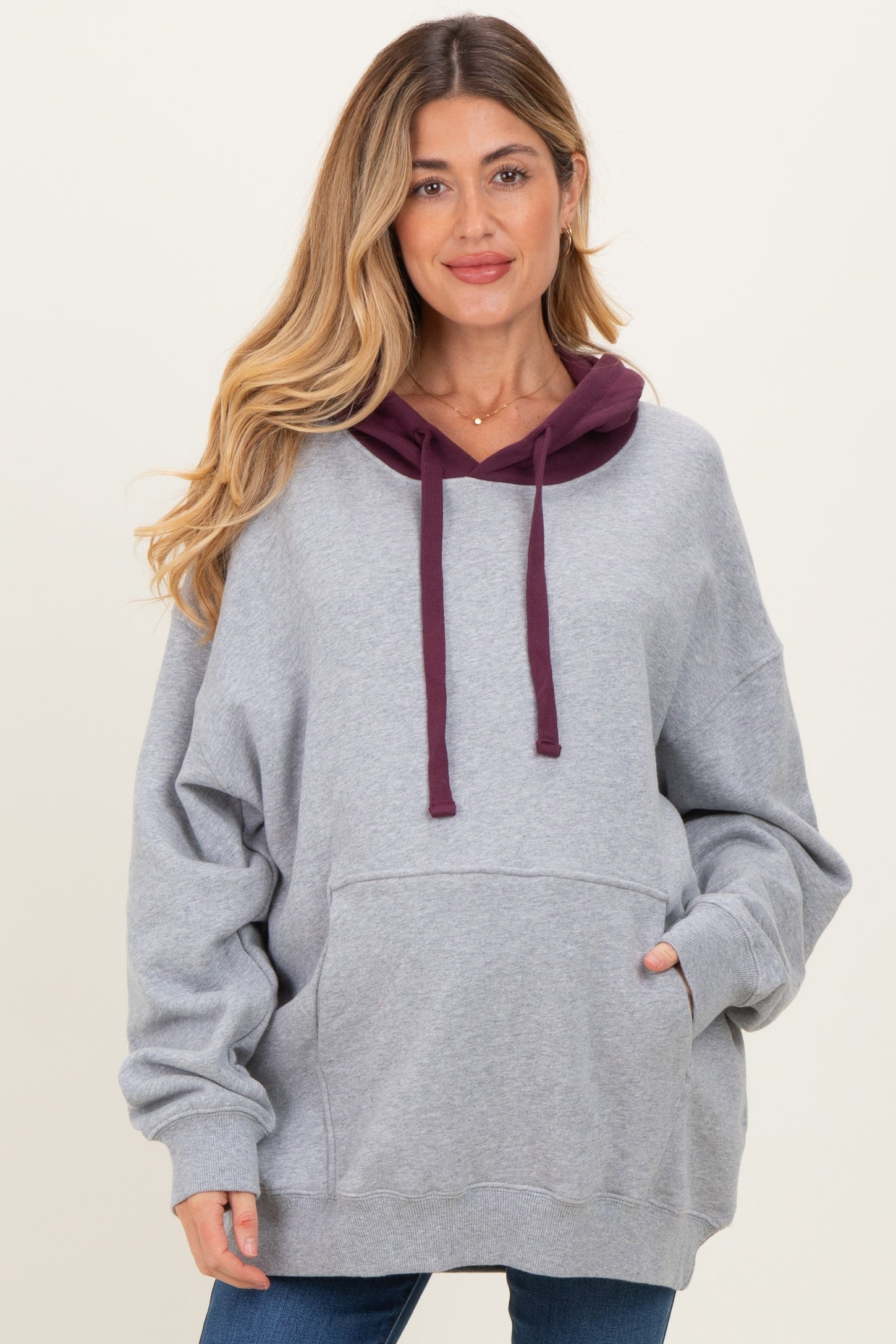 Plum Heather Grey Colorblock Maternity Hoodie