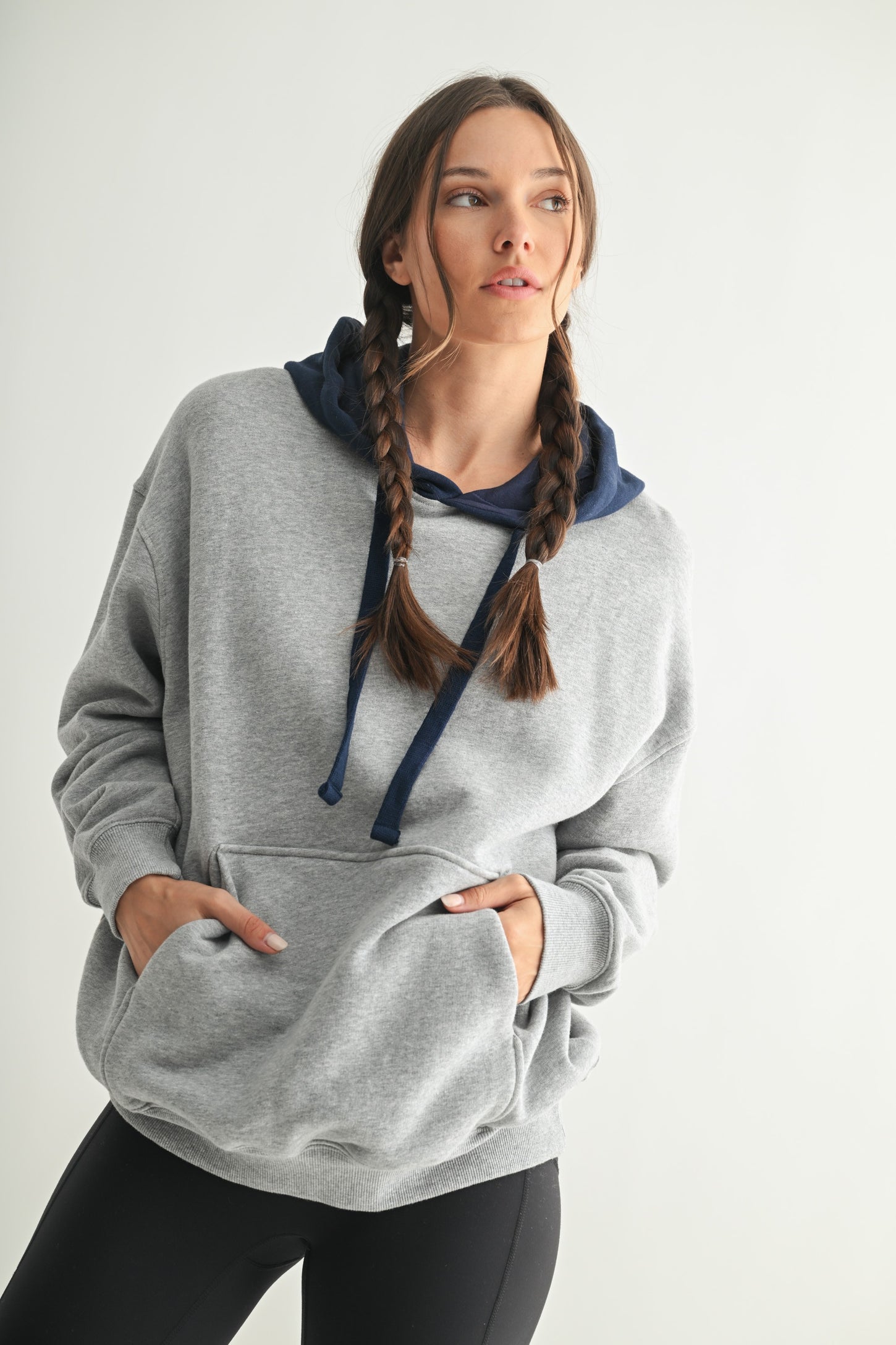 Navy Heather Grey Colorblock Maternity Hoodie