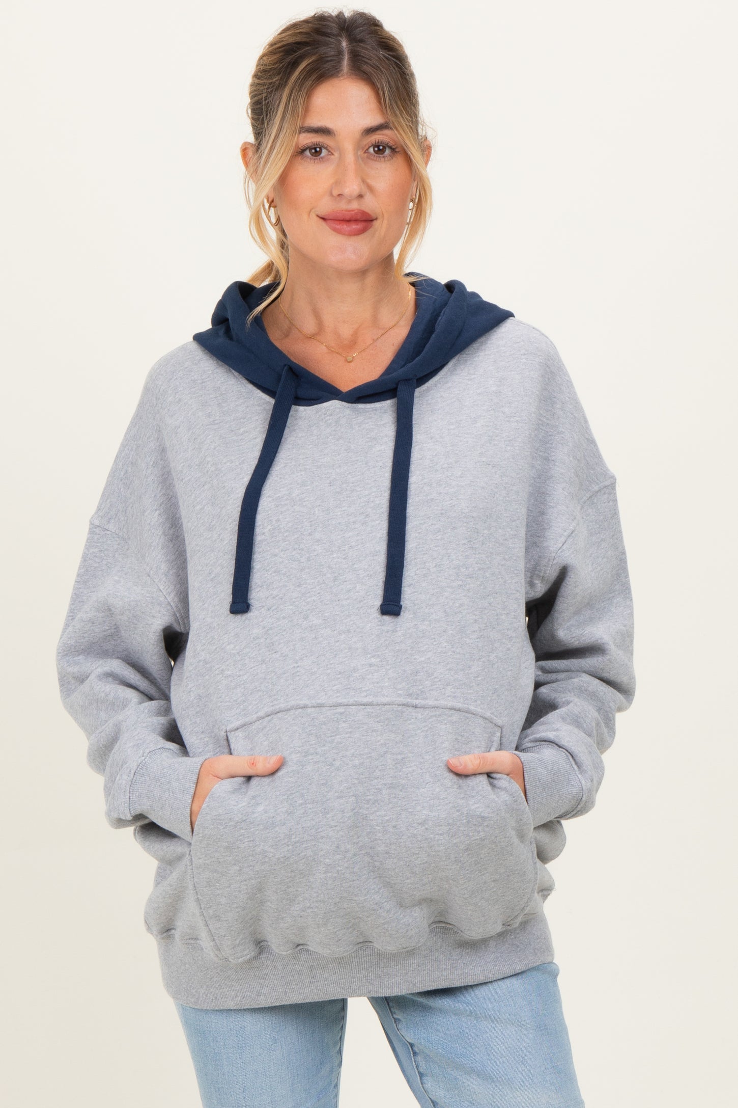 Navy Heather Grey Colorblock Maternity Hoodie