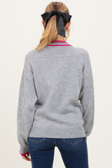 Heather Grey Contrast Detail V-Neck Maternity Sweater