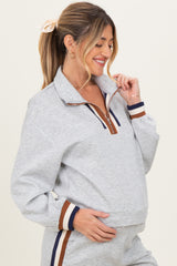 Heather Grey Contrast Trim Half Zip Maternity Sweatshirt