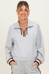 Heather Grey Contrast Trim Half Zip Maternity Sweatshirt