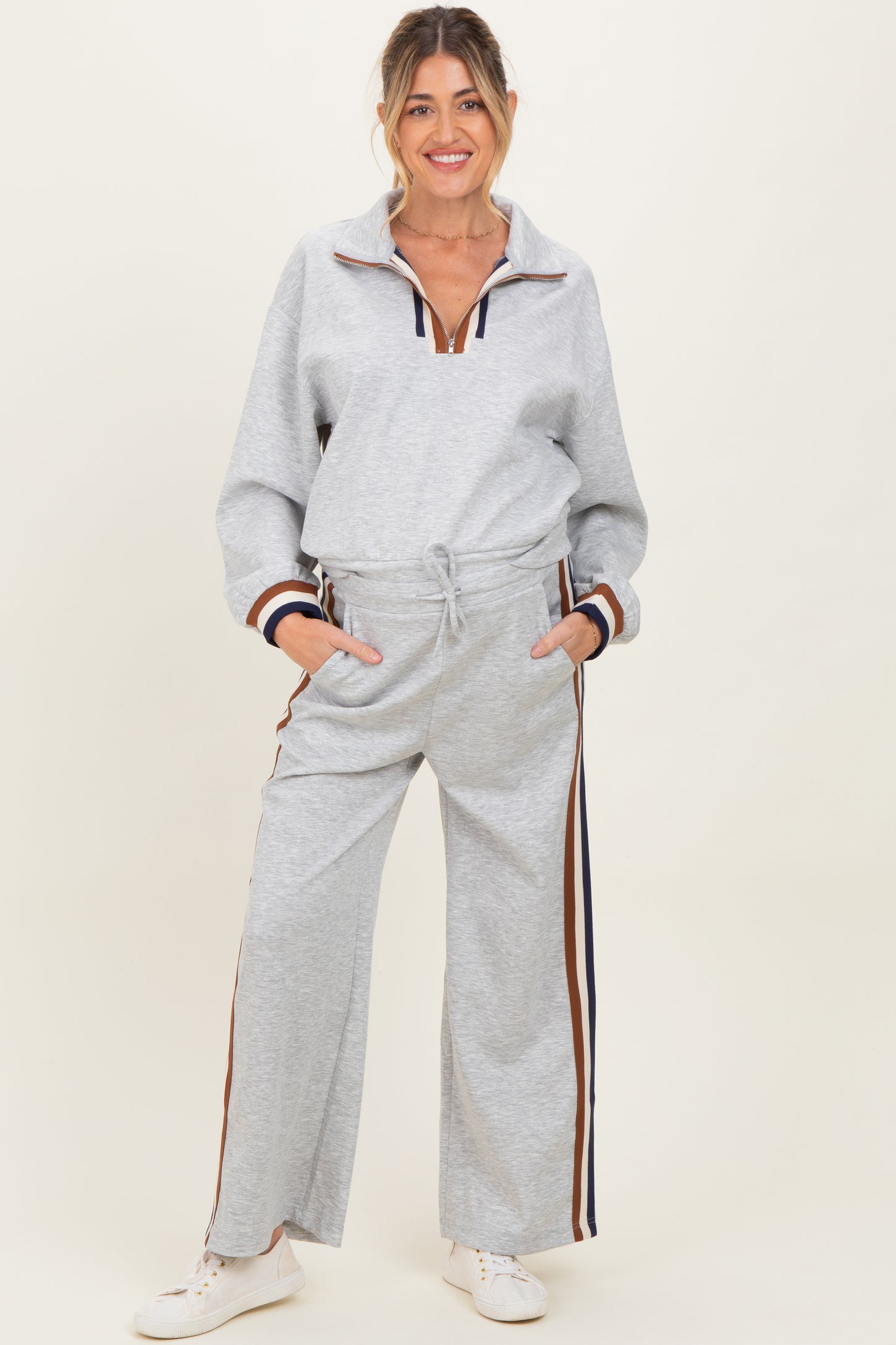 Heather Grey Contrast Trim Maternity Sweatpants