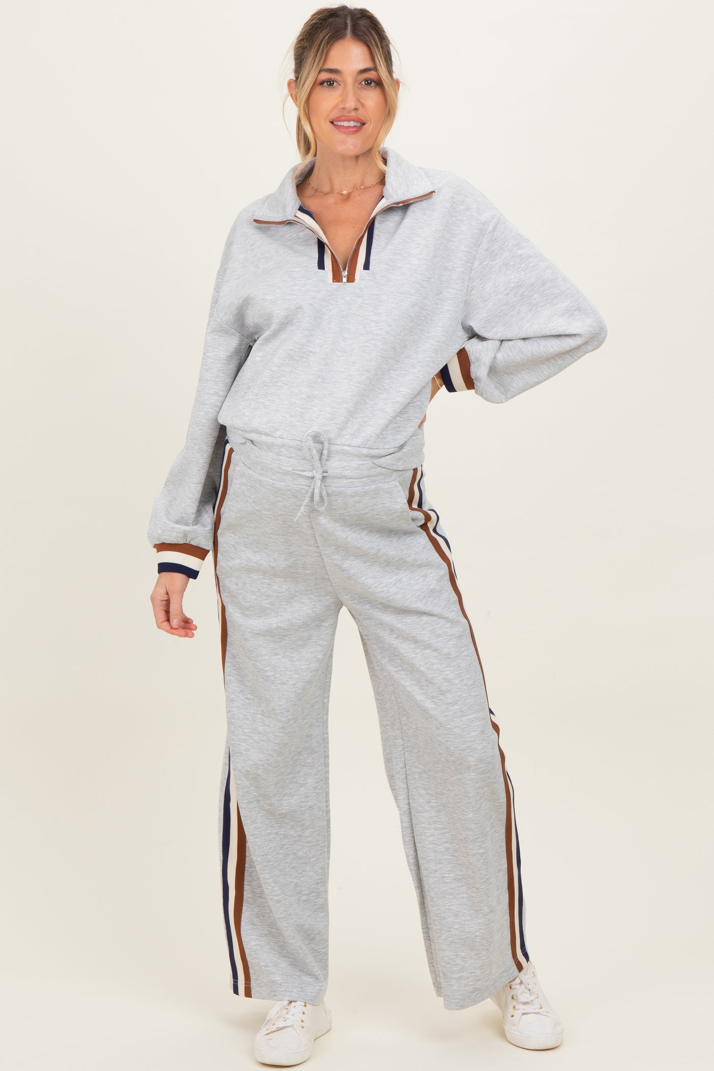 Heather Grey Contrast Trim Maternity Sweatpants