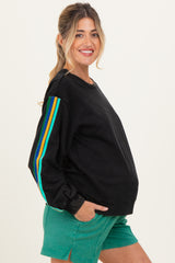Black Mineral Wash Velvet Stripe Detail Maternity Sweatshirt