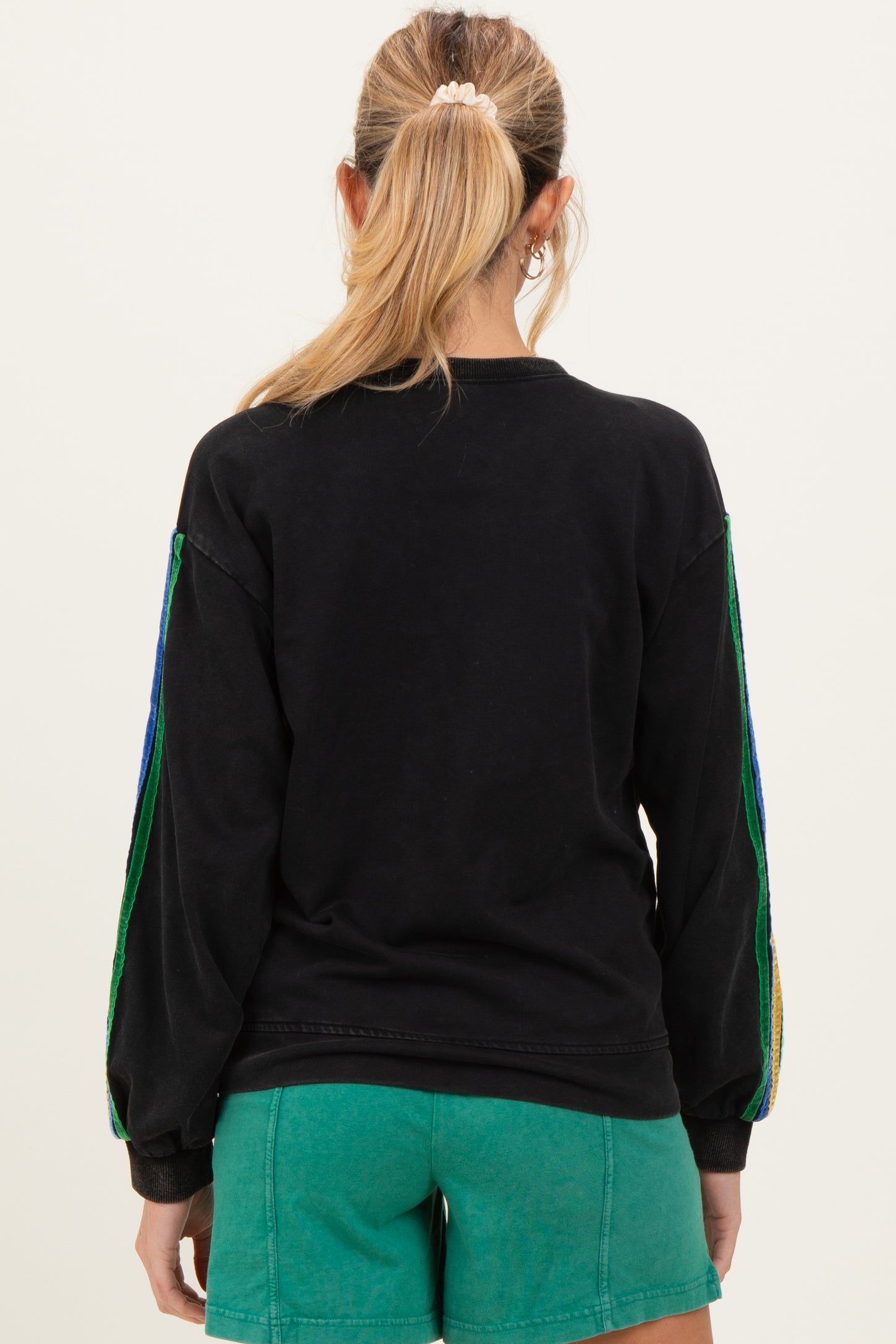 Black Mineral Wash Velvet Stripe Detail Maternity Sweatshirt