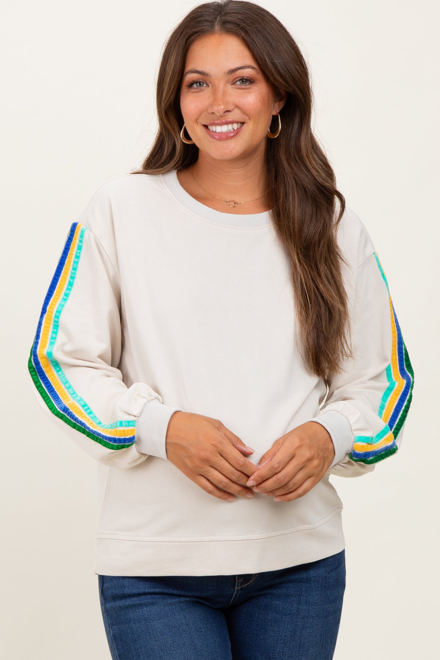 Taupe Mineral Wash Velvet Stripe Detail Maternity Sweatshirt