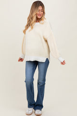 Yellow Ribbed Balloon Sleeve Maternity Sweater