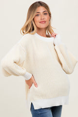 Yellow Ribbed Balloon Sleeve Maternity Sweater