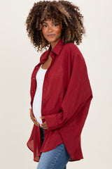 Burgundy Oversized Maternity Button Down Shirt