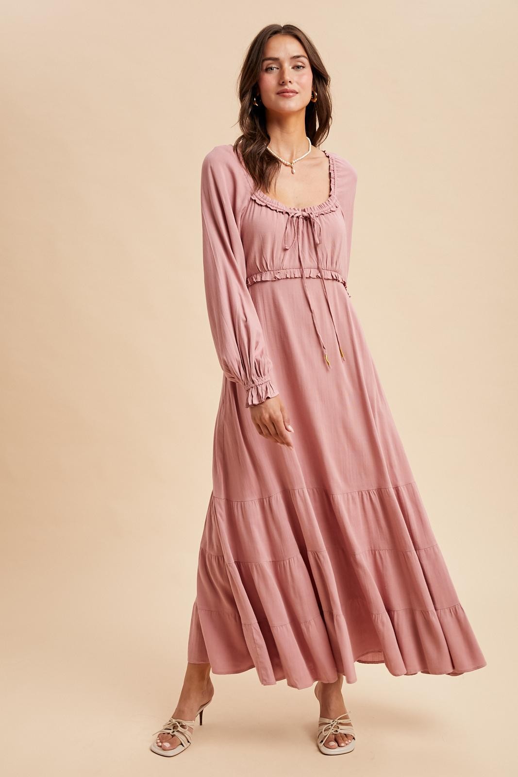 Mauve Ruffled Fit And Flare Maternity Maxi Dress