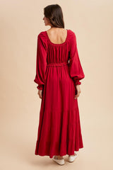 Red Ruffled Fit And Flare Maxi Dress