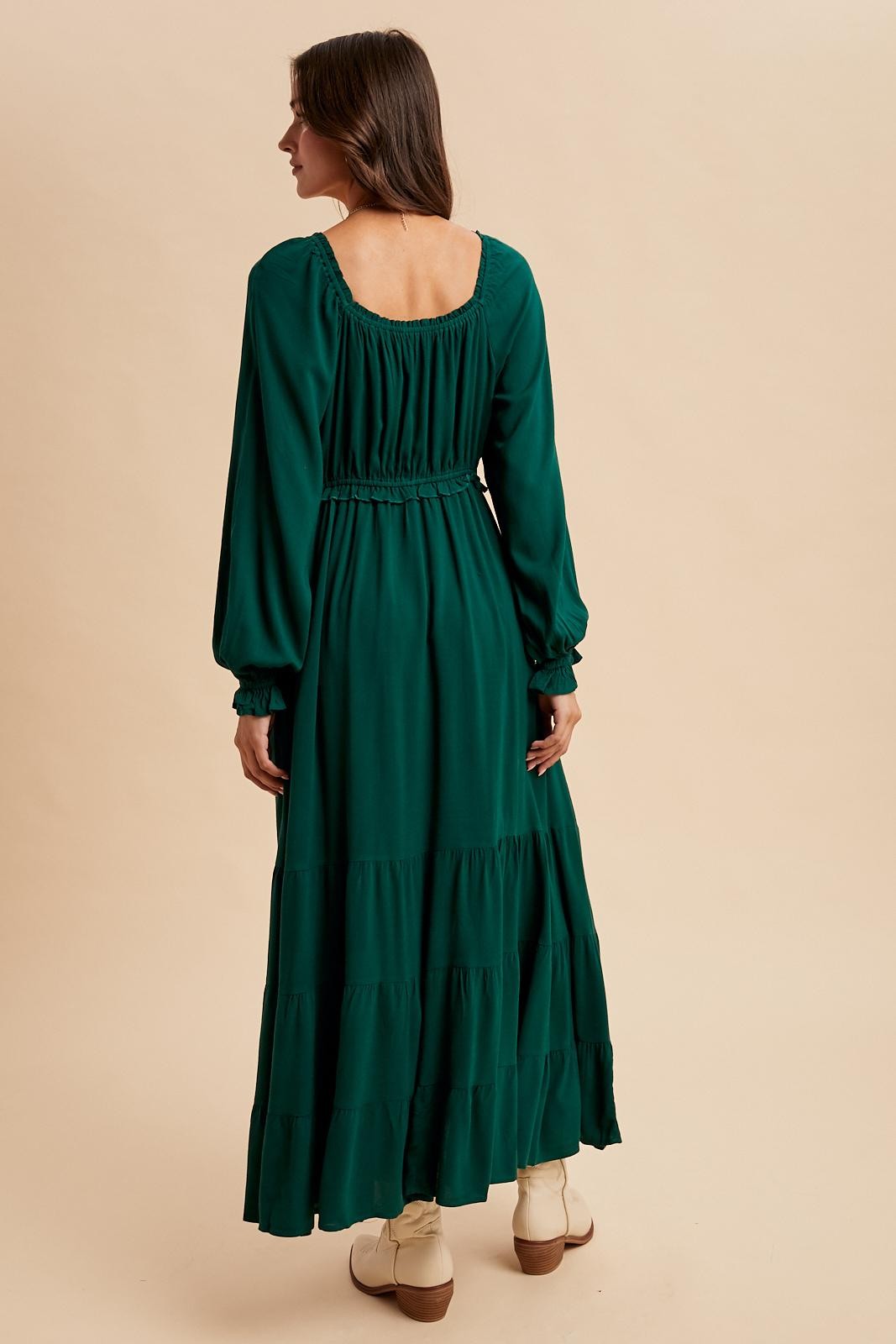 Forest Green Ruffled Fit And Flare Maxi Dress