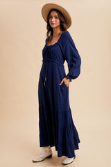 Navy Ruffled Fit And Flare Maxi Dress